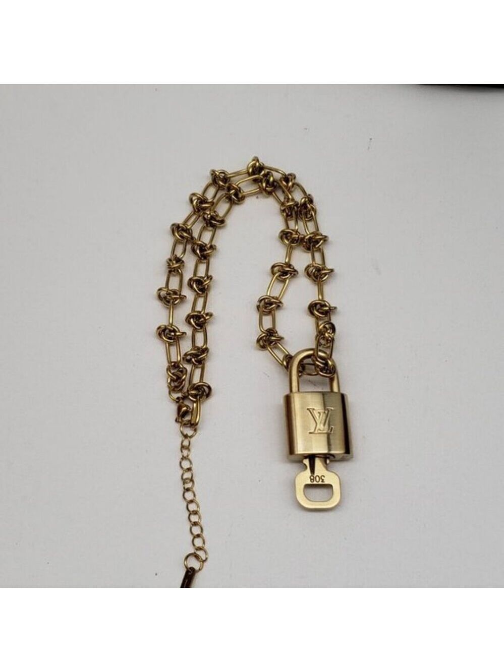 Louis Vuitton Gold Padlock w/Unbranded Stainless Steel 18k Plated Chain&Bracelet - Picture 8 of 13